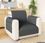 Lukzer Quilted Stipple Blue Sofa Cover Mat with Storage Side Pocket | 350 GSM Polyester Blend Full Coverage with Arms & Back Belt | Machine Washable Sofa Runner.