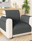 Lukzer Quilted Stipple Blue Sofa Cover Mat with Storage Side Pocket | 350 GSM Polyester Blend Full Coverage with Arms & Back Belt | Machine Washable Sofa Runner.