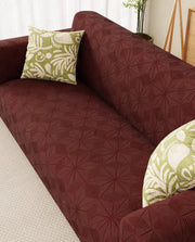 Lukzer Pastel Shades Textured Sofa Cover - Deep Maroon Starlight Grid (SC-145-01)