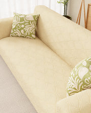 Lukzer Pastel Shades Textured Sofa Cover - Yellow Leaf Trail (SC-126-01)