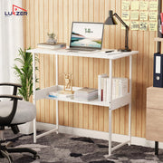 Lukzer Metal & Engineered Wood Kids Study Table with Open Shelf (MST-004S/White & White)