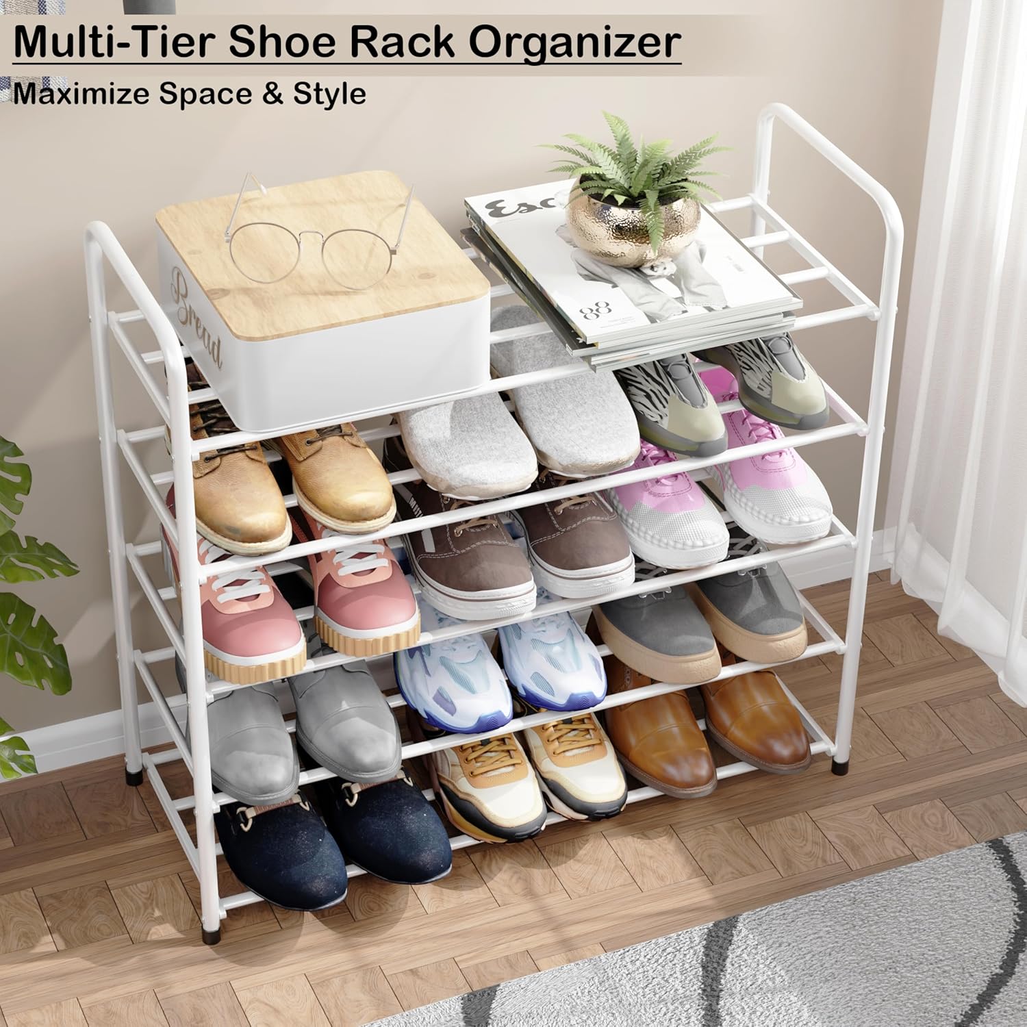 Shoe Rack/Open Display Rack | (White/Metal)