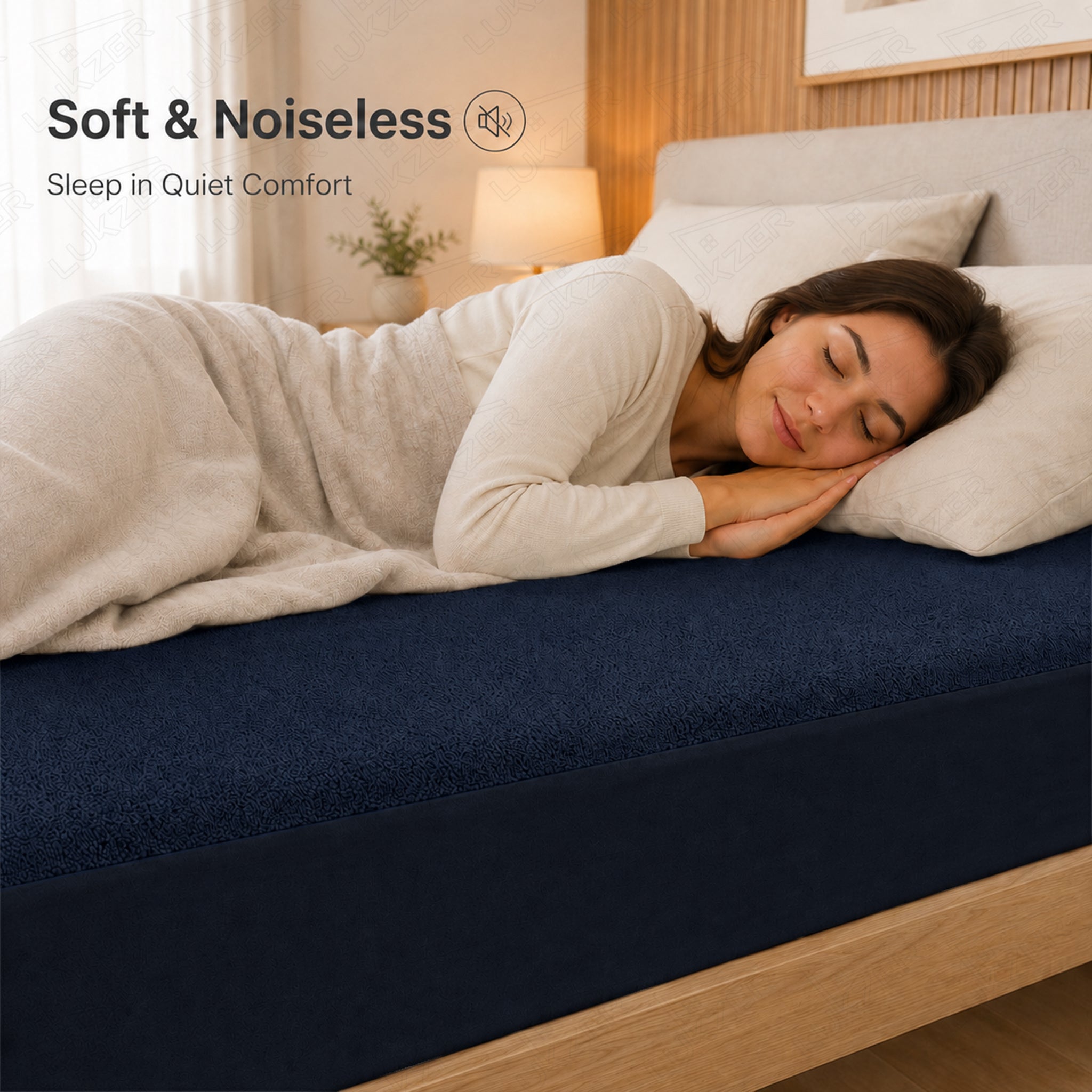 Lukzer Terry Cotton Waterproof Mattress Protector  Blue (MTP-BL-001)