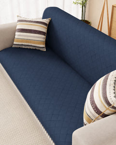 Lukzer 5 Seater Quilted Sofa Cover Mat with Tassels - 3+1+1 Seat - Midnight Blue - SC-191-05T