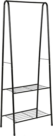 Lukzer Modern Metal Garment Rack with 2 Bottom Shelves – A-Shape - Frame Design (Black/White)
