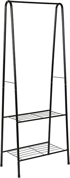 Lukzer Modern Metal Garment Rack with 2 Bottom Shelves – A-Shape - Frame Design (Black/White)