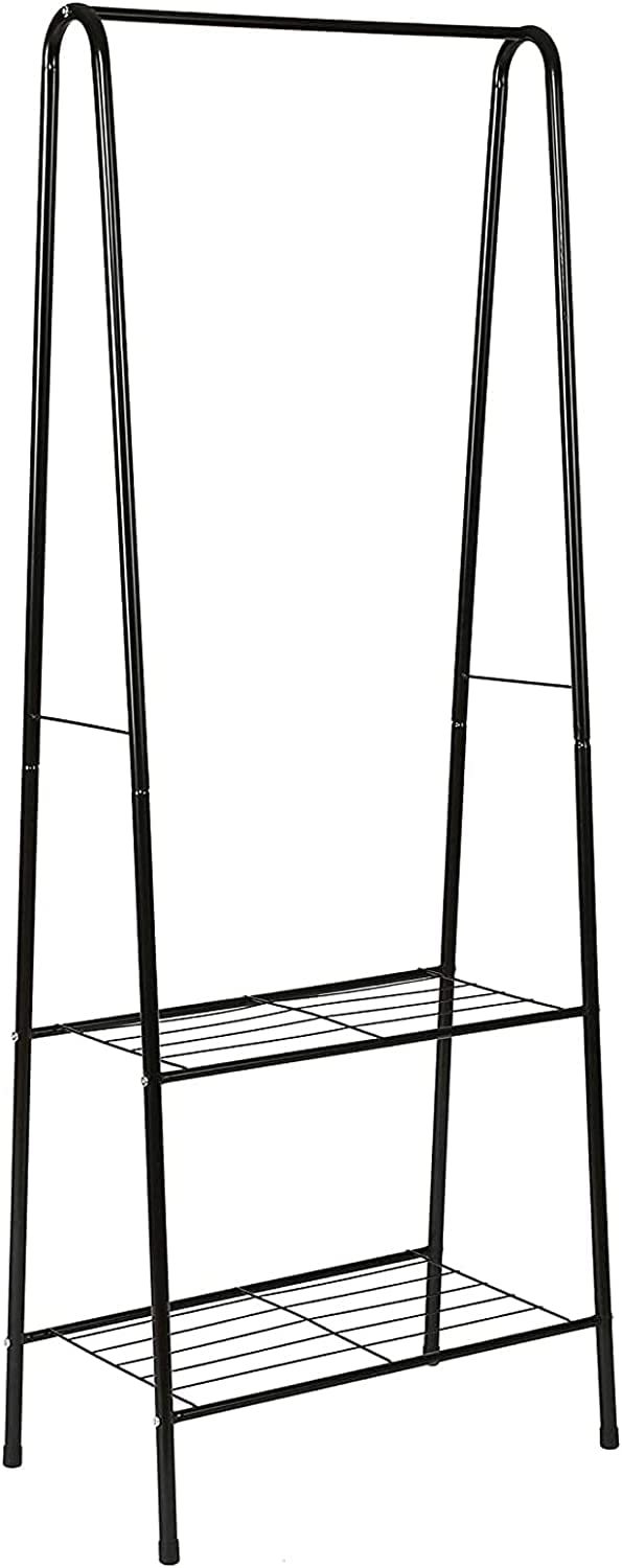 Lukzer Modern Metal Garment Rack with 2 Bottom Shelves – A-Shape - Frame Design (Black/White)