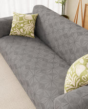Lukzer Pastel Shades Textured Sofa Cover - Dark Grey Starlight Grid (SC-140-01)