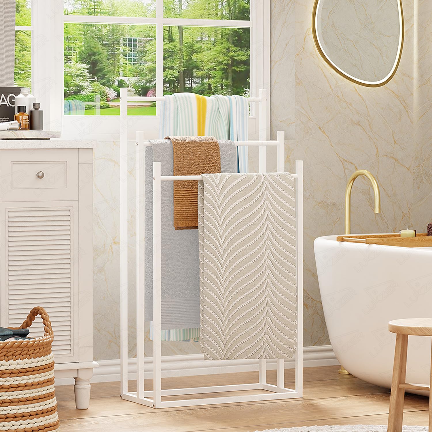 Lukzer Freestanding Sturdy Metal 3-Bar Towel Hanging Stand (MGS-007/White)