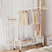 Lukzer Heavy-Duty Portable Metal Clothes Rack with Single Rod & Bottom Shelf (MGR-001/White)