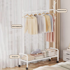 Lukzer Heavy-Duty Portable Metal Clothes Rack with Single Rod & Bottom Shelf (MGR-001/White)