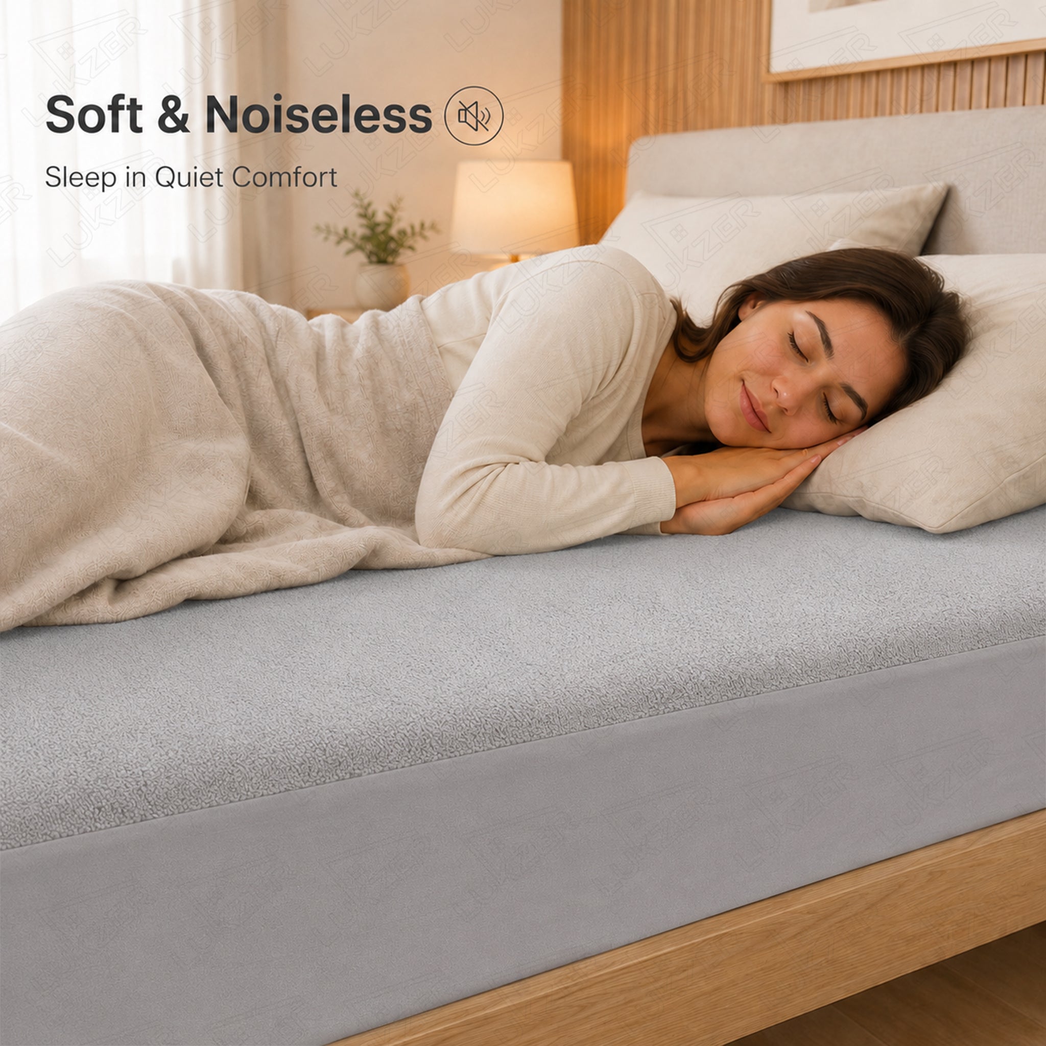 Lukzer Terry Cotton Waterproof Mattress Protector Grey (MTP-GR-001)