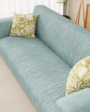 Lukzer Pastel Shades Textured Sofa Cover - Blue Wavy Stripes (SC-082-01)