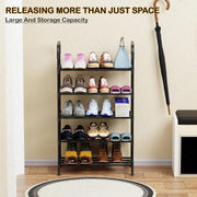 Lukzer Dual-Material Shoe Rack – Black, 3/4/5/6-Layer Storage Organizer