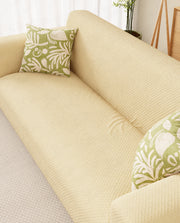 Lukzer Pastel Shades Textured Sofa Cover - Yellow Curved Diamond (SC-087-01)