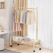 Lukzer Heavy-Duty Portable Metal Clothes Rack with Single Rod & Bottom Shelf (MGR-001/Gold)