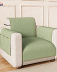 Lukzer Polyester Blend Quilted Sofa Cover Mat (350 GSM)| Full Coverage with Arms & Back Belt | Machine Washable Sofa Runner with Storage Side Pocket