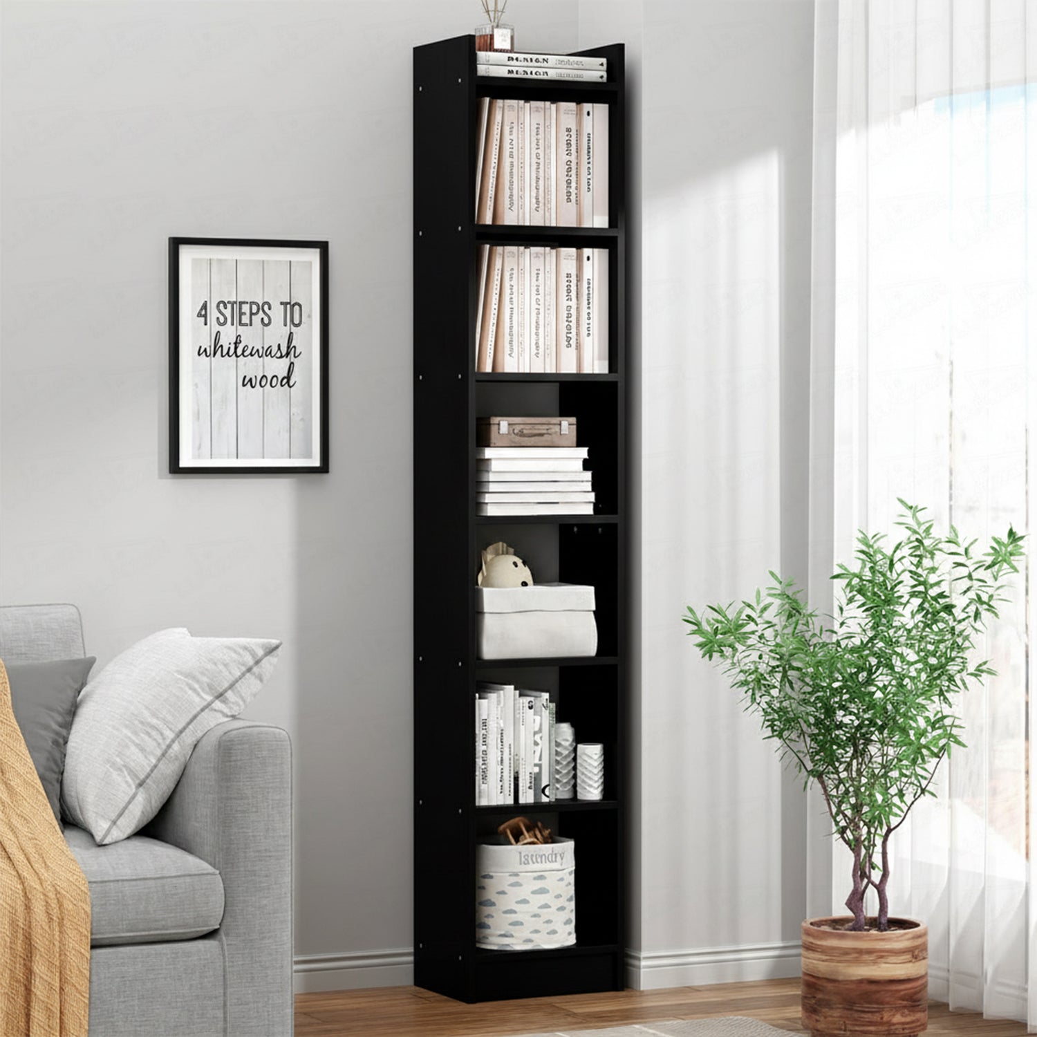 Lukzer 6 Layer Engineered Wood Bookshelf Multipurpose Rack (MR-005/Black)