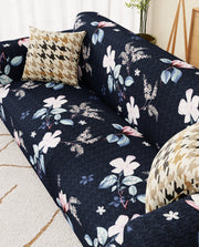 Lukzer Polyester Sofa Cover - Navy Blue Flower (SC-012-01)