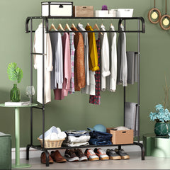 Lukzer Multifunctional Metal Garment Stand with Bottom Shelf (MGS-004/Black)