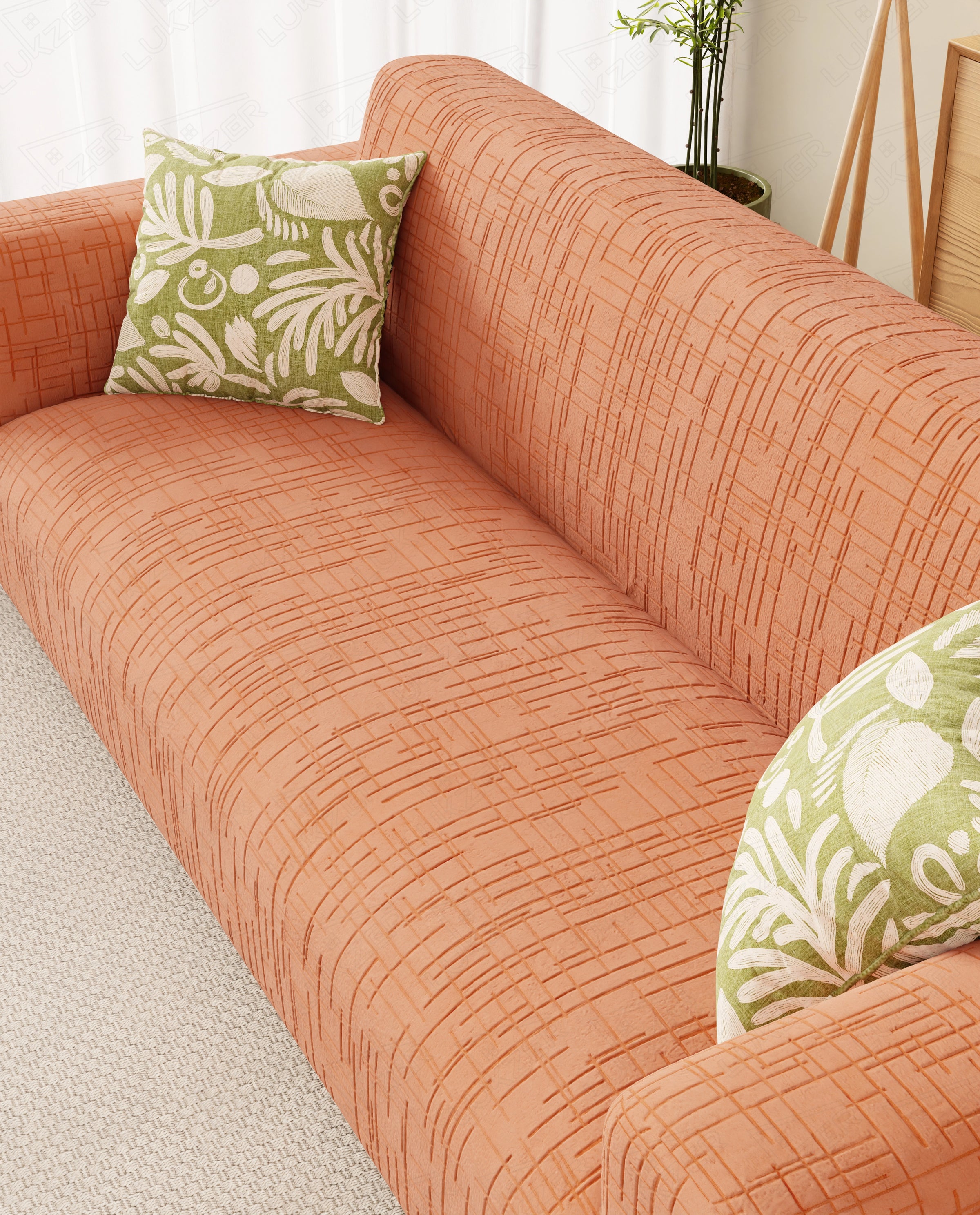 Lukzer Pastel Shades Textured Sofa Cover - Orange Tangled Lines (SC-120-01)