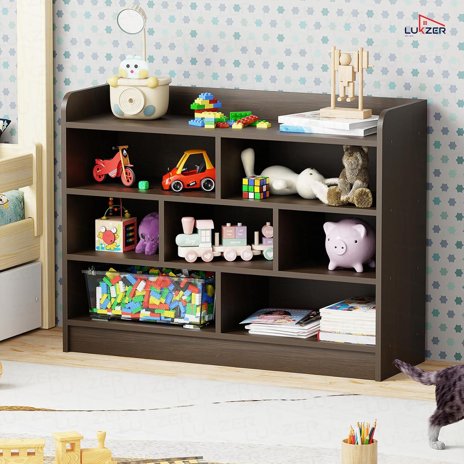 Lukzer Multipurpose 7-Section Storage Rack with 4 Shelves Bookcase & Display Unit (MR-008/Wenge)