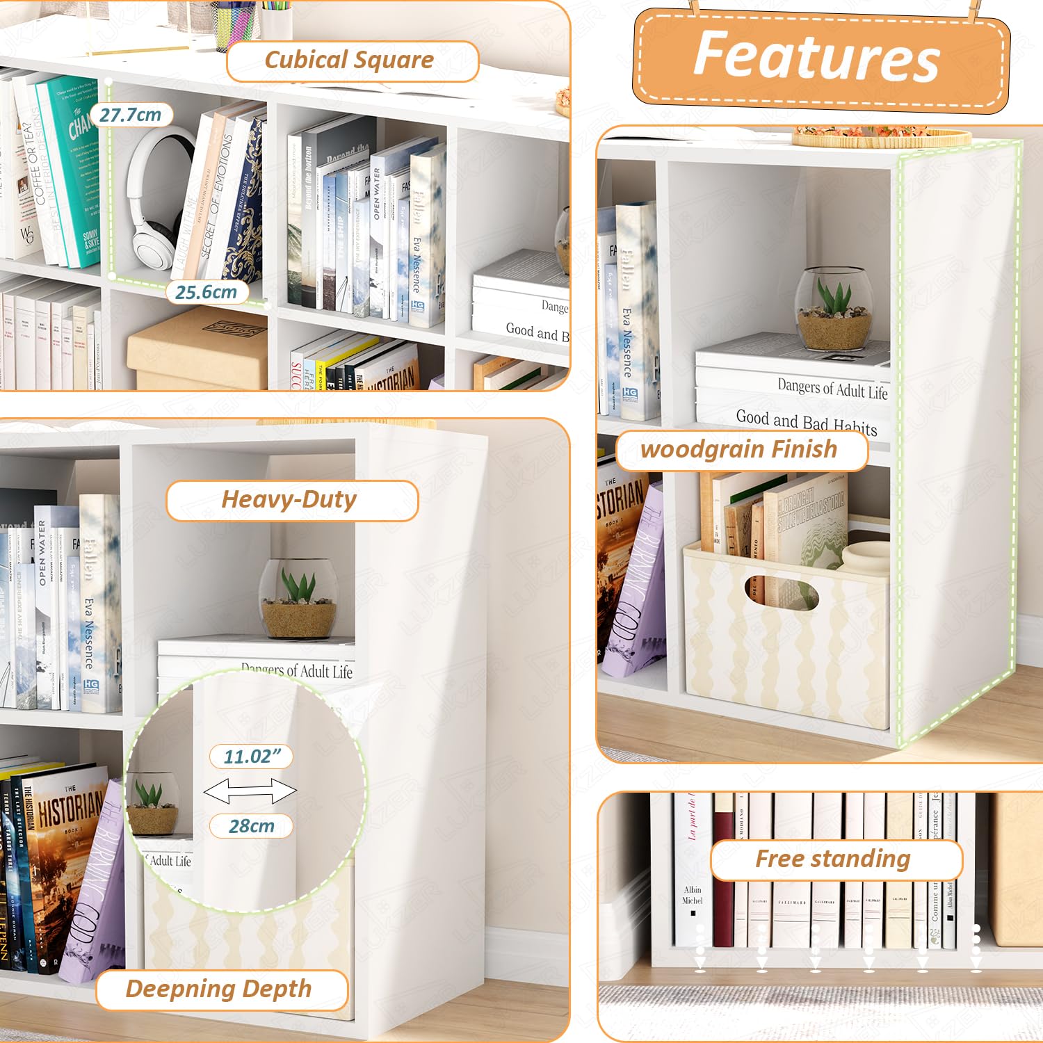 Lukzer 8 Cube Shelf Engineered Wood Bookshelf Storage Organizer (MR-009/White)