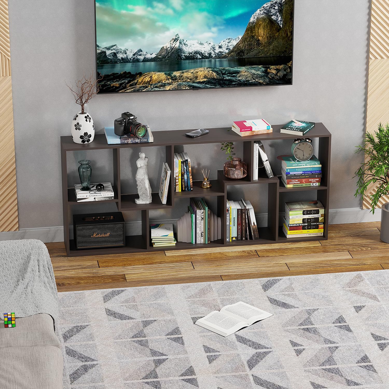 Lukzer 8 Shelves Modern Engineered Wood Book Shelf with Storage Display Rack (MR-004/Black)