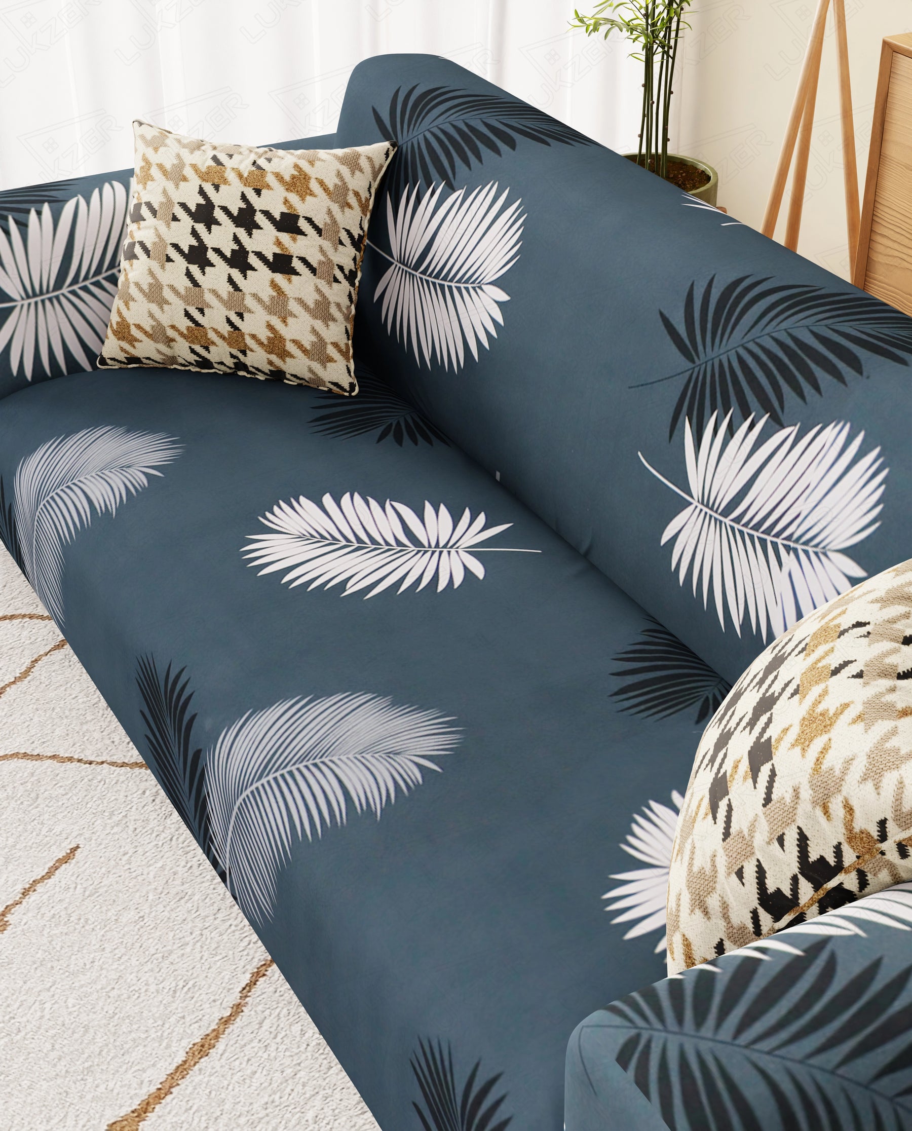 Lukzer Polyester Sofa Cover - Grey Leaves (SC-006-01)