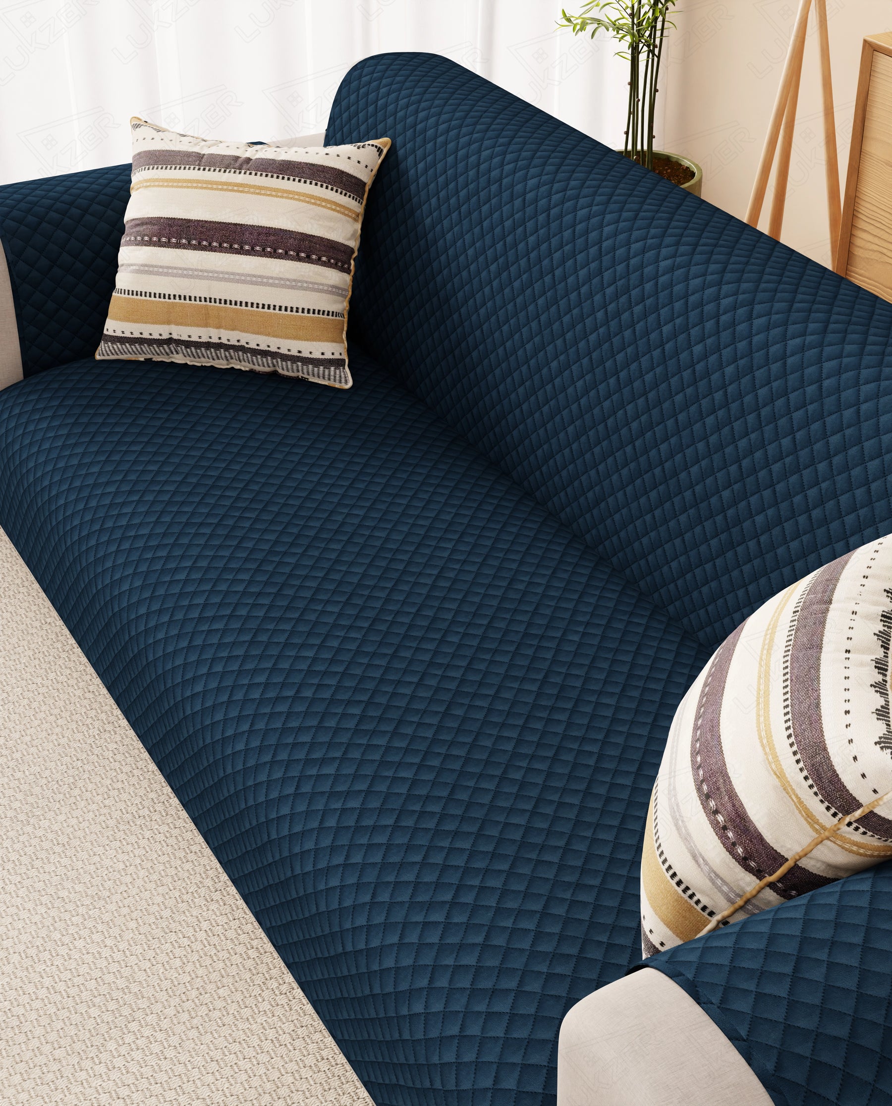 Lukzer Quilted Velvet Sofa Mat Blue Indigo (SC-197-01)