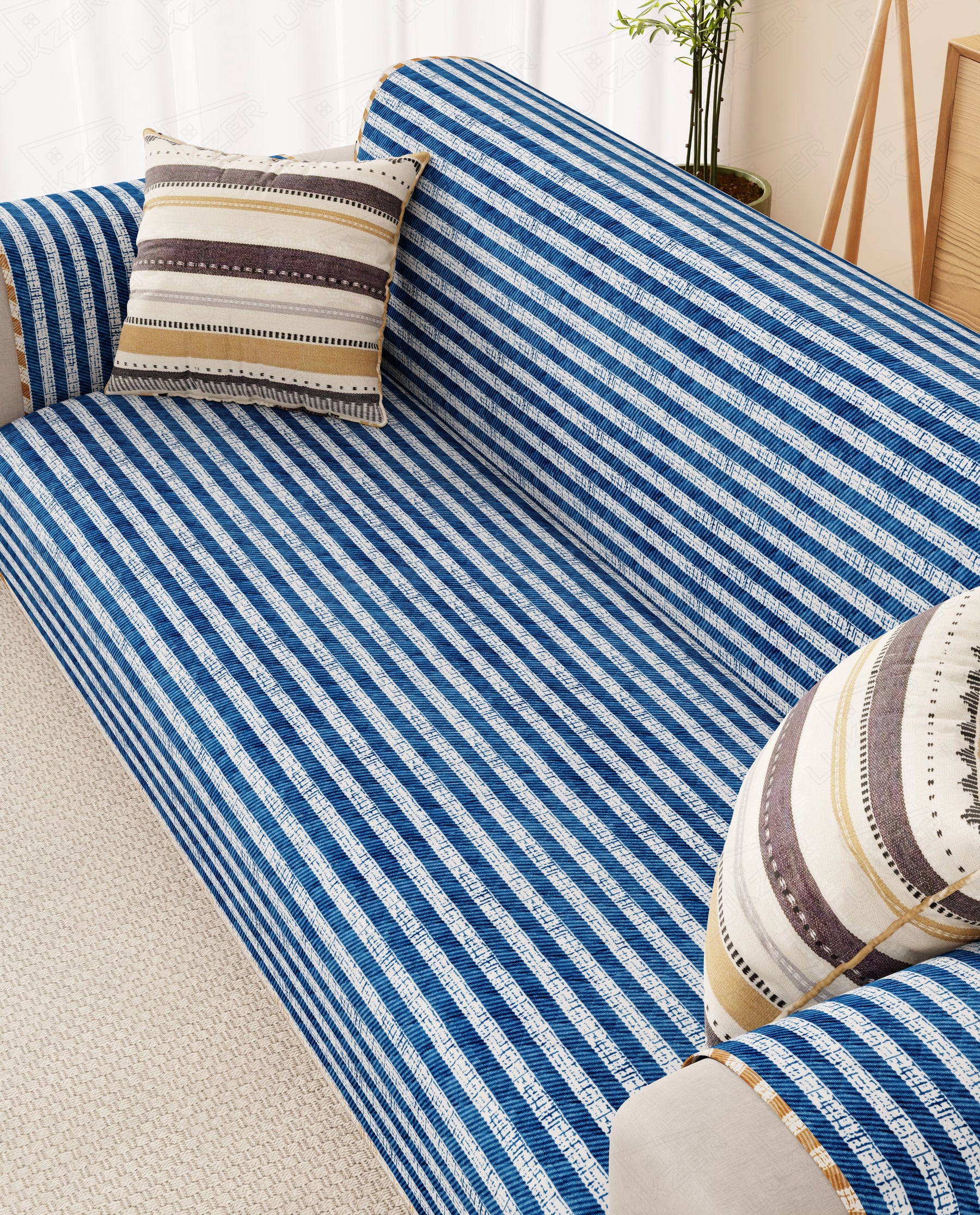 Lukzer Reversible Quilted Sofa Mat with Arms Optical Stripe (SC-184-01/A)
