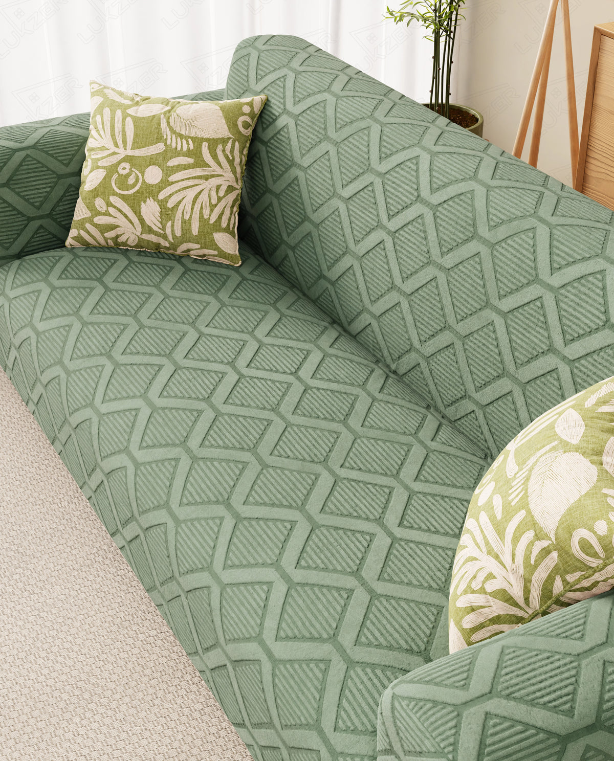 Lukzer Pastel Shades Textured Sofa Cover -  Green Diamond (SC-153-01)