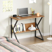 Lukzer Modern Engineered Wood Computer Desk with Bookshelf Oak Brown Top & Black Frame (MST-001)
