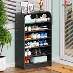 Lukzer Heavy-Duty 6 Layer Open Shoe Organizer Rack Stand (SR-005/Black)