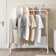 Lukzer Metal Cloth Stand with 2 Hanging Rods & Storage Shelf (MGS-002/White)