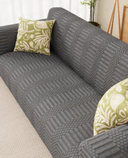 Lukzer Pastel Shades Textured Sofa Cover - Dark Grey Dotted Stripe (SC-133-01)