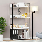 Lukzer MMR-001 Sturdy 4-Tier Storage Rack – Metal Frame, Engineered Wood (White/Oak Brown, Black/White)