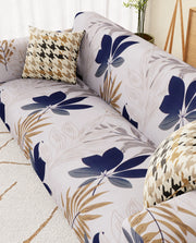 Lukzer Polyester Sofa Cover White Leaf Print (SC-017-01)