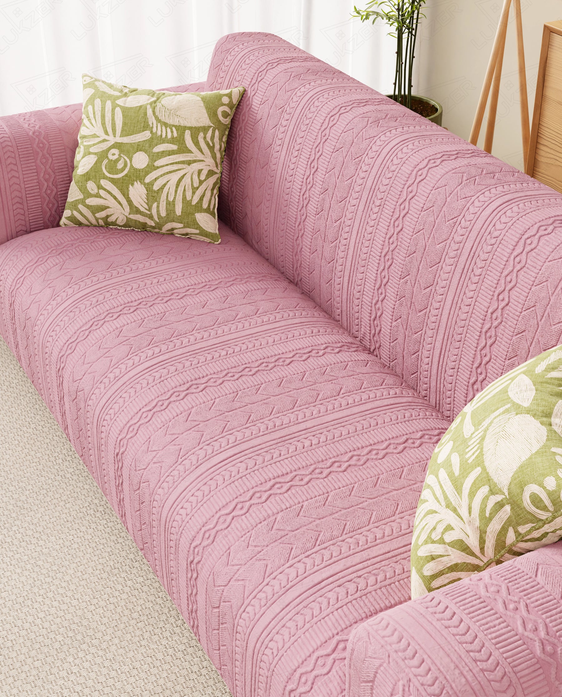 Lukzer Pastel Shades Textured Sofa Cover - Pink Zigzag (SC-078-01)