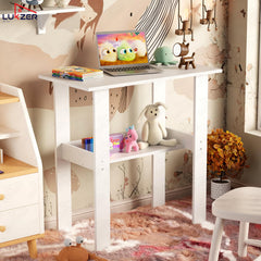 Lukzer Engineered Wood Kids Study Table with Open Shelf (ST-004S/White)