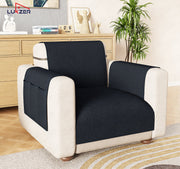 Lukzer Quilted Stipple Blue Sofa Cover Mat with Storage Side Pocket | 350 GSM Polyester Blend Full Coverage with Arms & Back Belt | Machine Washable Sofa Runner.