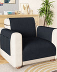 Lukzer Quilted Stipple Blue Sofa Cover Mat with Storage Side Pocket | 350 GSM Polyester Blend Full Coverage with Arms & Back Belt | Machine Washable Sofa Runner.