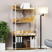 Lukzer MMR-001 Sturdy 4-Tier Storage Rack – Metal Frame, Engineered Wood (White/Oak Brown, Black/White)