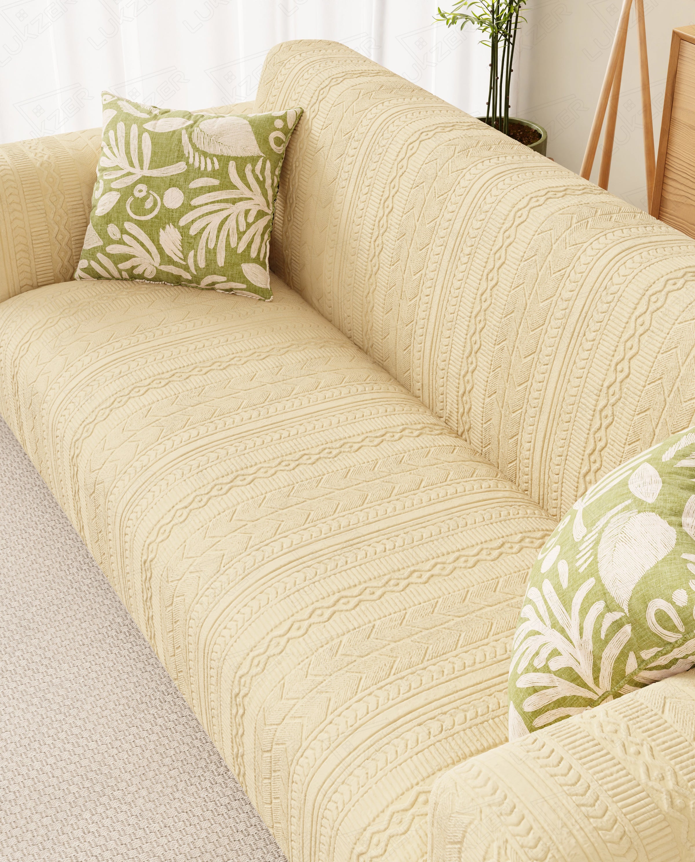 Lukzer Pastel Shades Textured Sofa Cover - Yellow Zigzag (SC-080-01)