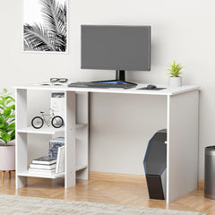 Lukzer Engineered Wood Study & Computer Table Office Desk with Bookshelf (ST-007/ White)