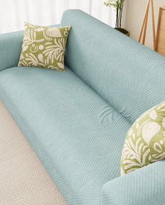 Lukzer Pastel Shades Textured Sofa Cover - Blue Curved Diamond (SC-086-01)