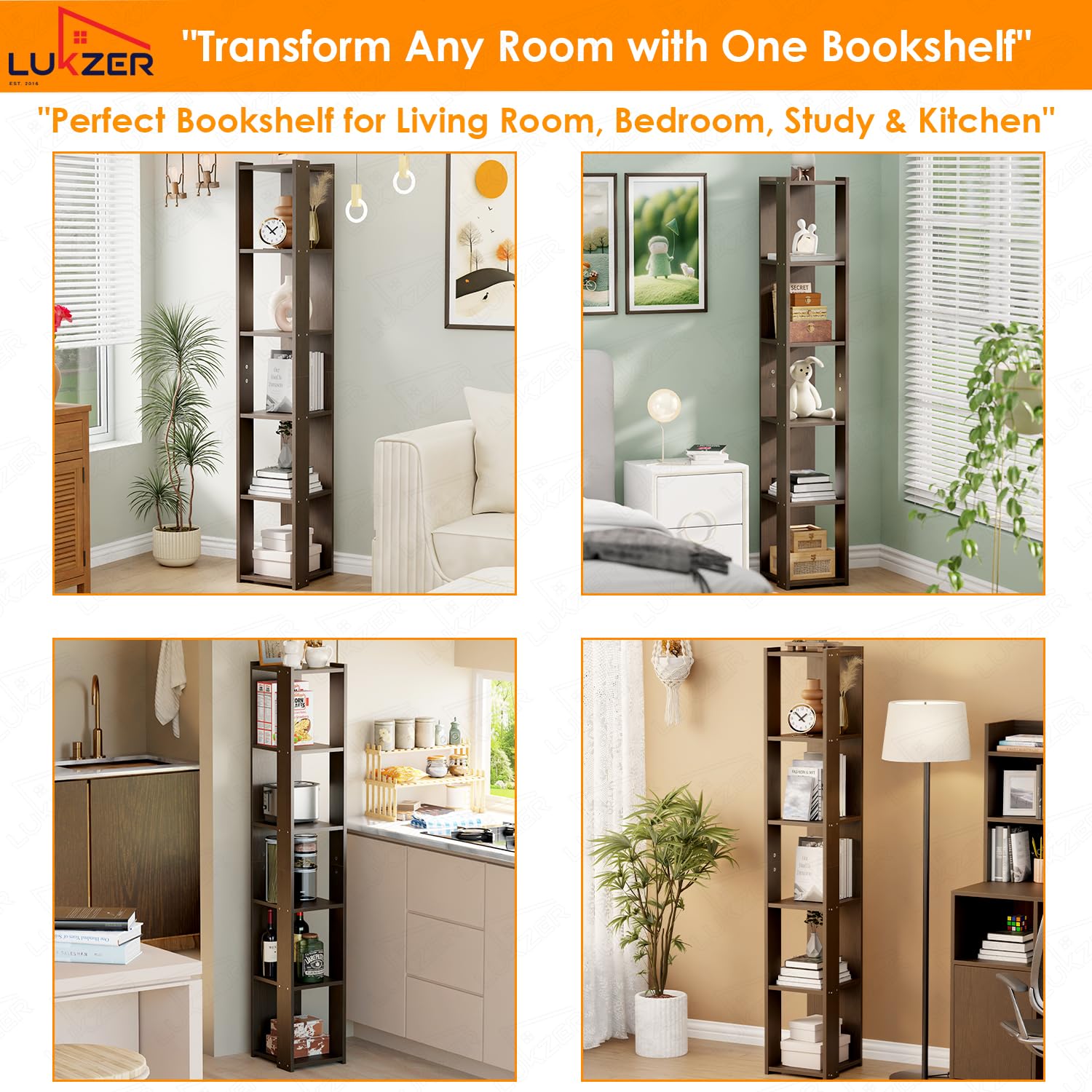 Lukzer Engineered Wood Multipurpose Bookshelf & Storage Organiser (MR-019/Wenge)