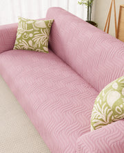 Lukzer Pastel Shades Textured Sofa Cover -  Pink Ripple Lines (SC-161-01)