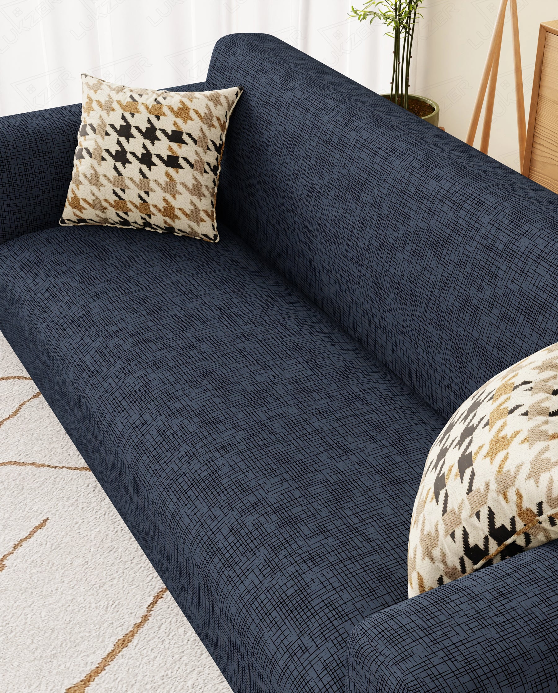 Lukzer Polyester Sofa Cover  Dark Blue Lining (SC-023-01)
