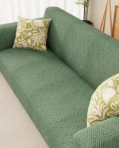Lukzer Pastel Shades Textured Sofa Cover  Green Grid Maze (SC-107-01)